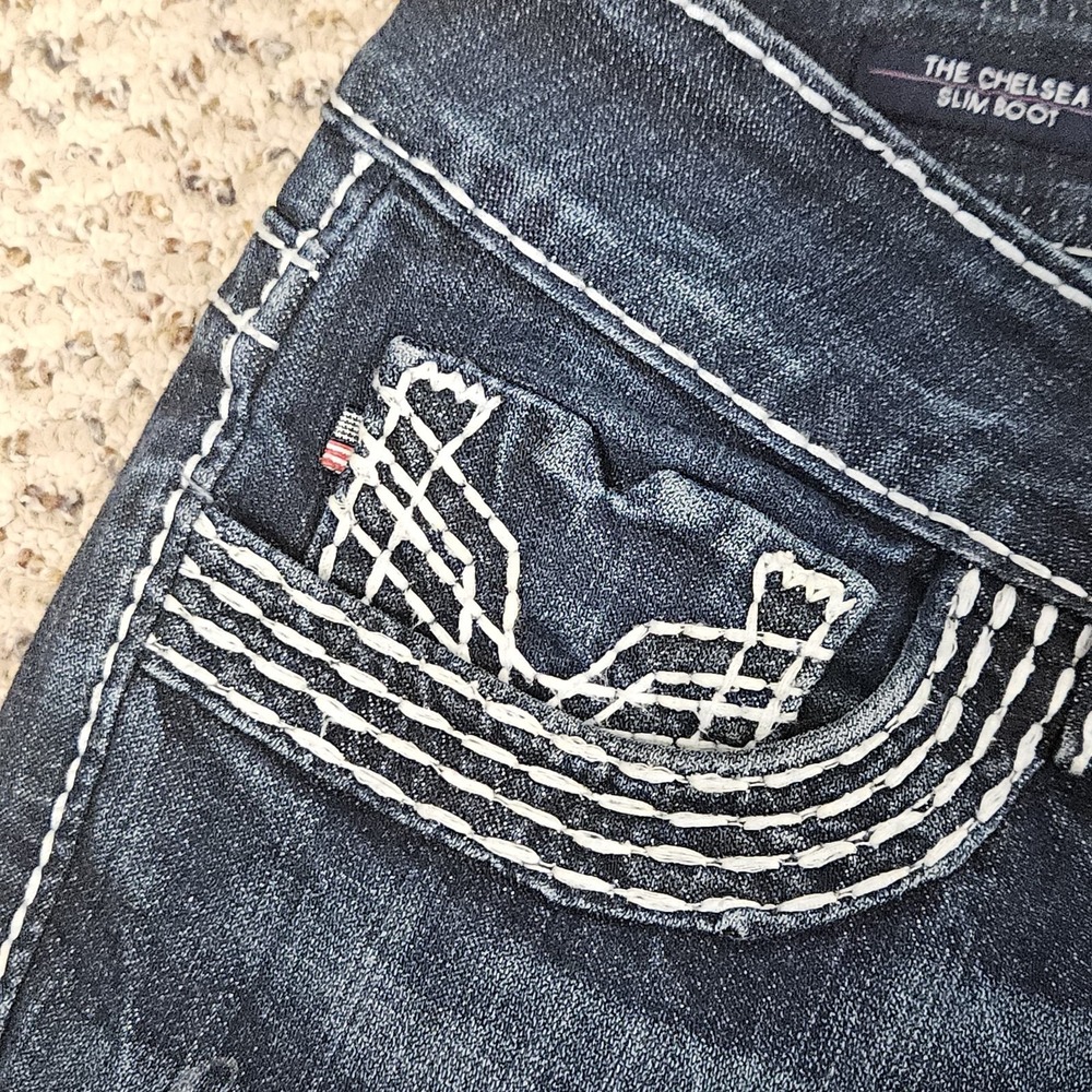 Vigoss The Chelsea Slim Boot Jeans Women's Size 5/6 Dark Blue Embroidered Denim - Picture 4 of 11